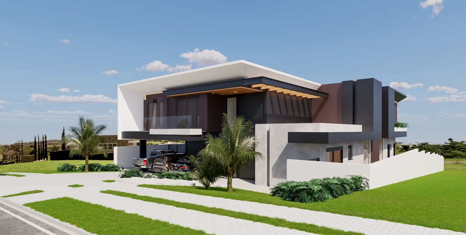 Fachada da Residência JLF, imagem 3D