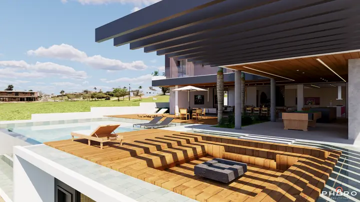 Área de lazer da Residência JLF, imagem 3D