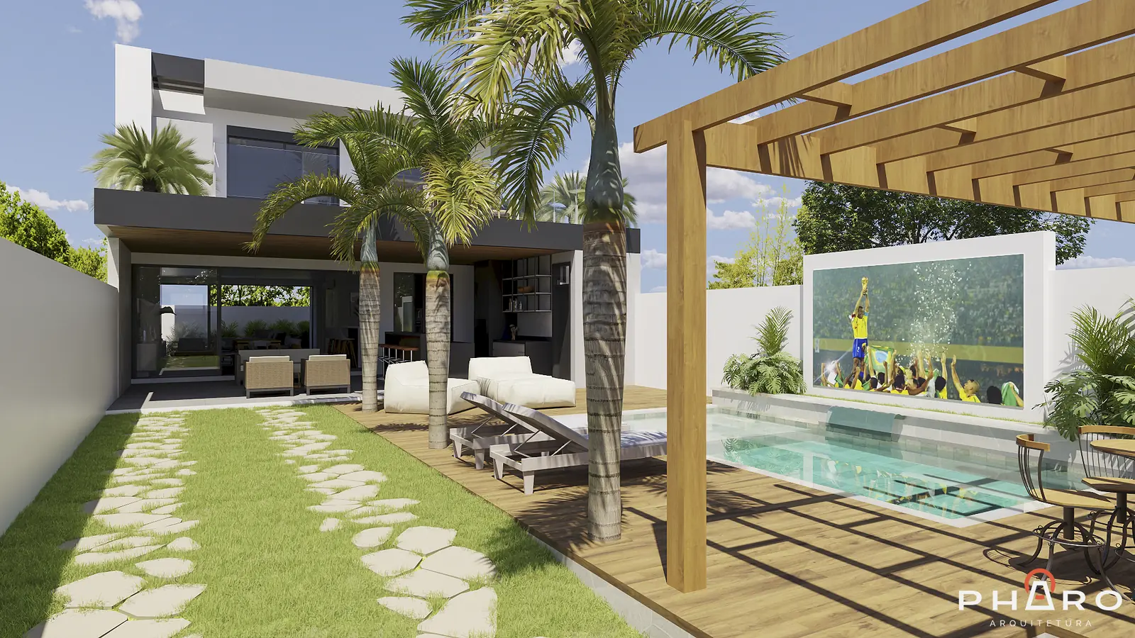 Jardim e piscina da Residência WP, imagem 3D
